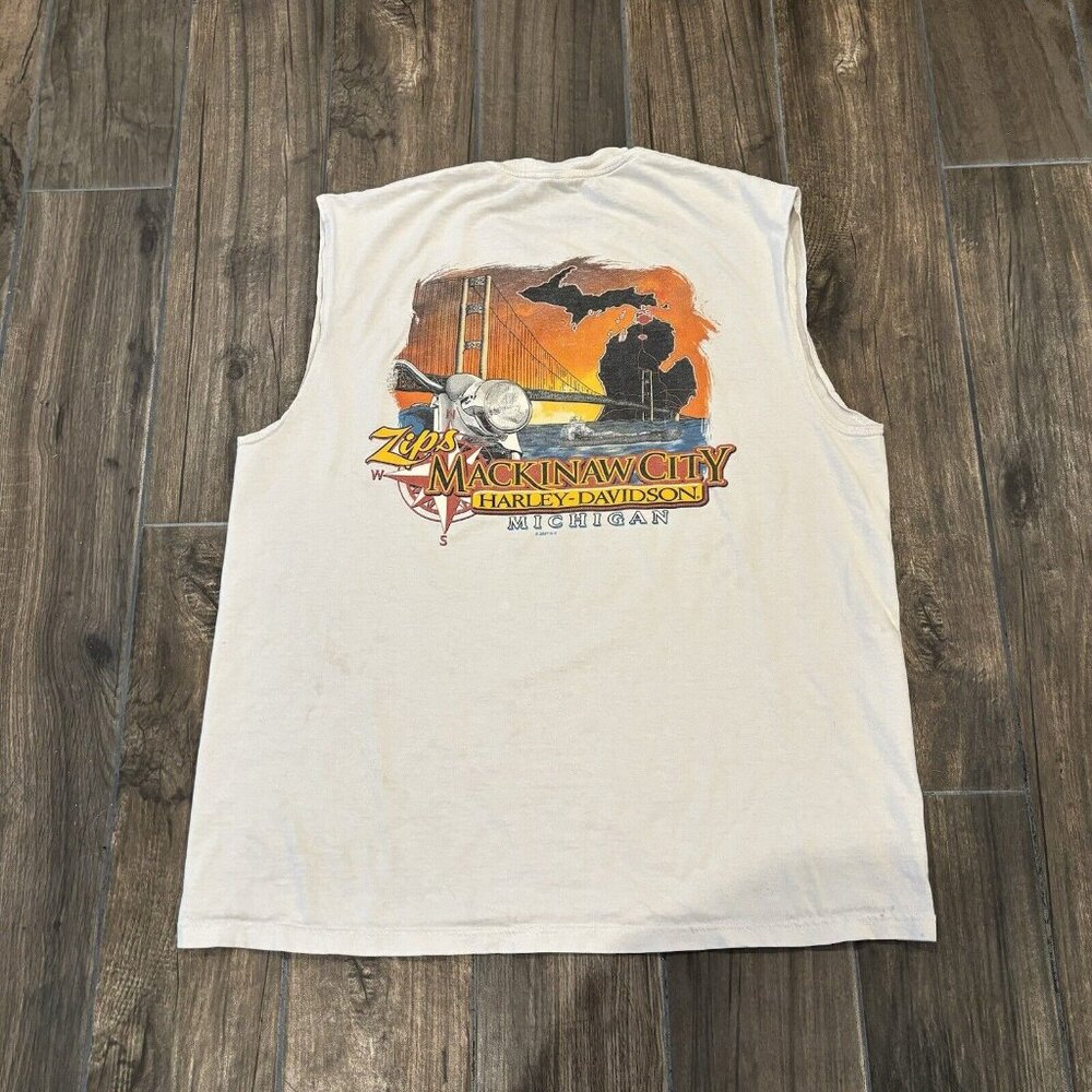 Harley Davidson White Cut Off Tank Top Size Large? Mackinaw City ￼
